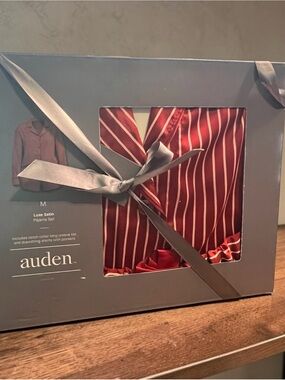 Auden Satin Pajama Set - Burgundy with White Pinstripes